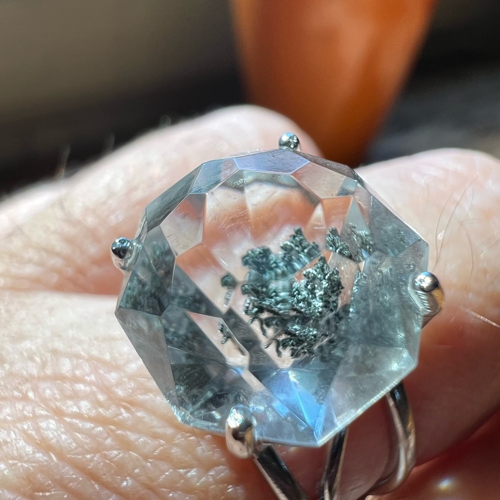 Enchanting Earth Adjustable Sterling Silver Ring Fancy Cut Chlorite in Quartz